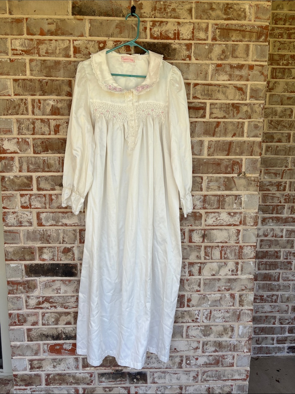 Vintage Chelsea’s Cottage White Long Smocked Nightgown with pink Rosebuds